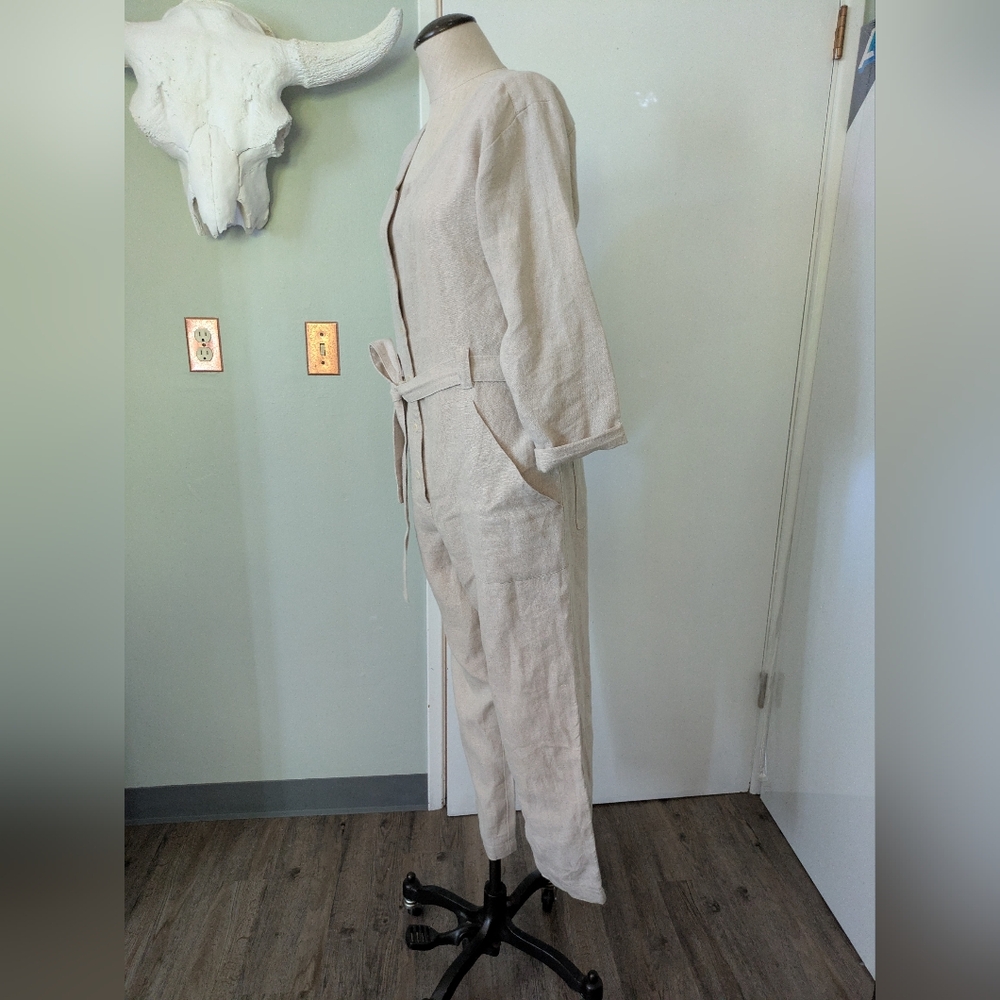OZMA California Casual Linen Jumpsuit S Natural Tan Canerom - Picture 6 of 15